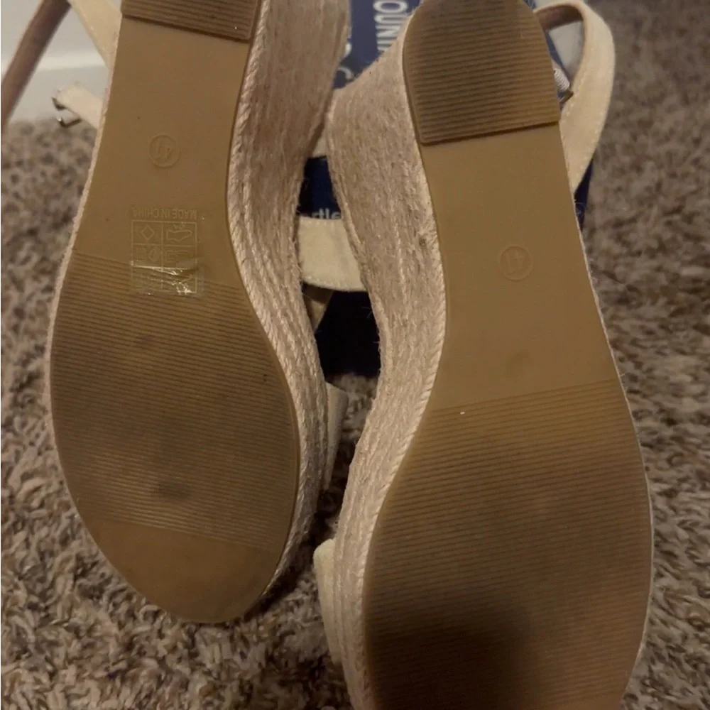 SHEIN Tan Espadrille Wedge Sandals with Ankle Straps